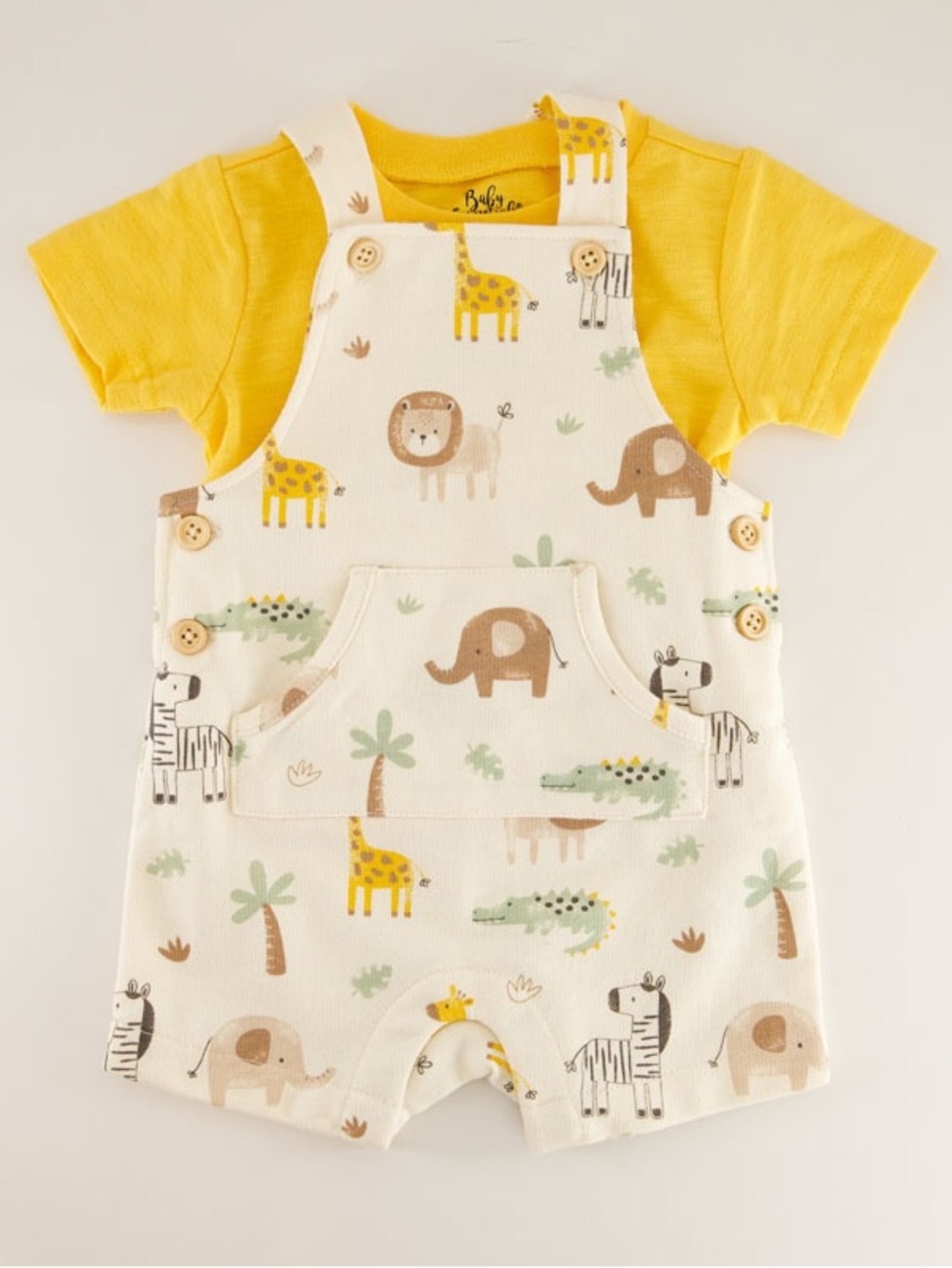Infant Baby Essentials Beige Yellow Animal Print Knit Overall Set 24mo